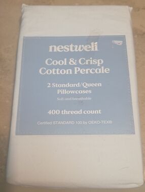 Nestwell Cool & Crisp Cotton Percale Pillowcases - White (2 Pack)